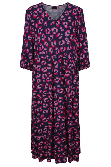 Robe maxi, imprimé léopard. Décolleté en V et manches 3/4