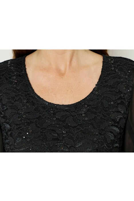Shirt, gerader Straight Fit, Chiffon mit Pailletten, blickdichtes Top