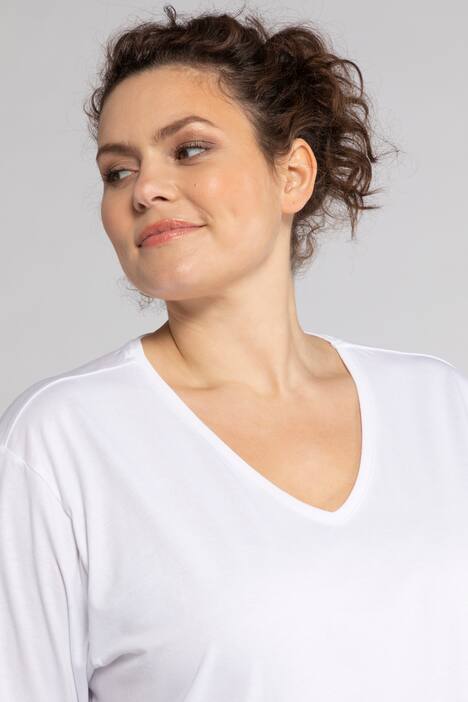 basic topp, v-ringad, relaxed fit, halv ärm, bomull