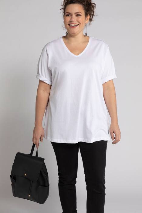 basic topp, v-ringad, relaxed fit, halv ärm, bomull