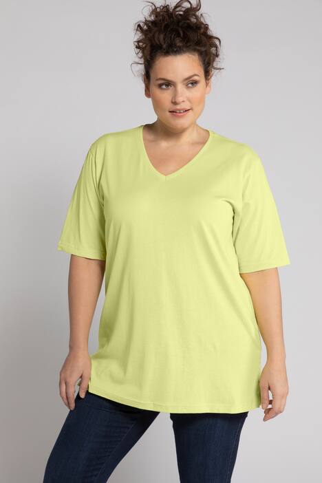 basic topp, v-ringad, relaxed fit, halv ärm, bomull