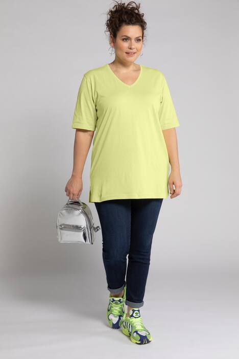 basic topp, v-ringad, relaxed fit, halv ärm, bomull