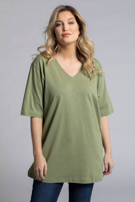 basic topp, v-ringad, relaxed fit, halv ärm, bomull