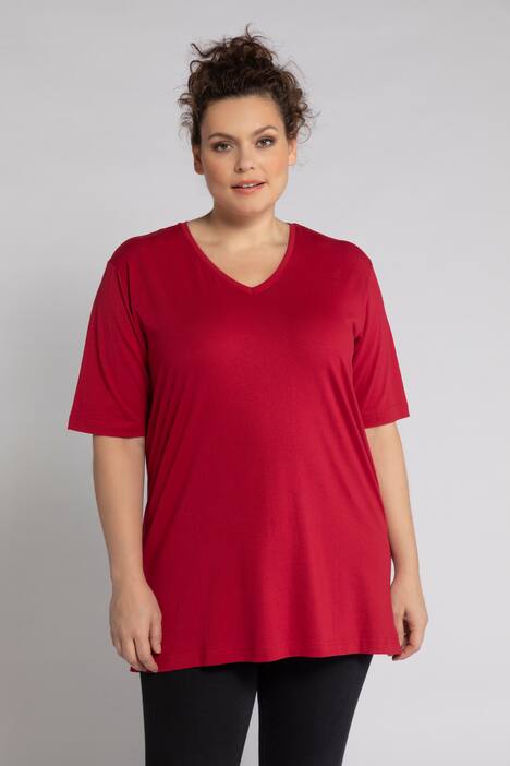 basic topp, v-ringad, relaxed fit, halv ärm, bomull