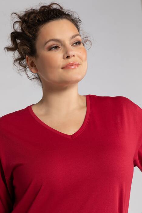 basic topp, v-ringad, relaxed fit, halv ärm, bomull