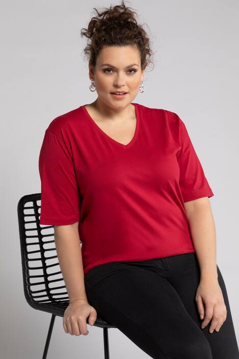 basic topp, v-ringad, relaxed fit, halv ärm, bomull