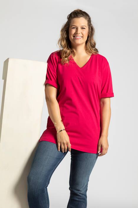 basic topp, v-ringad, relaxed fit, halv ärm, bomull
