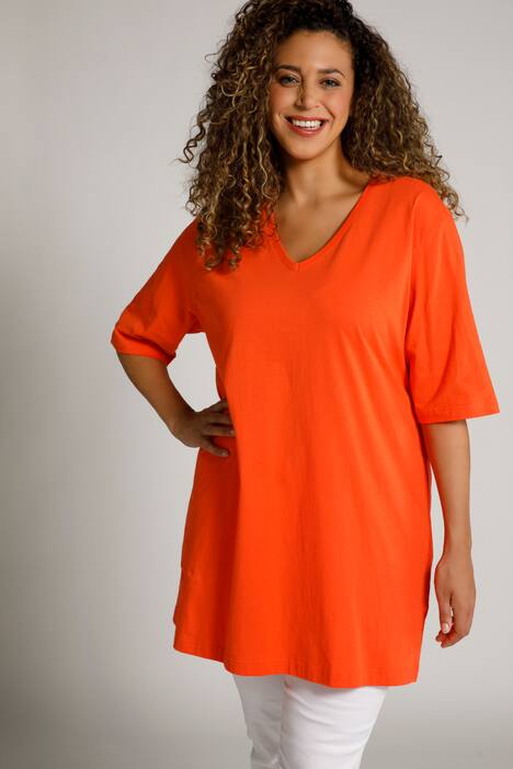 basic topp, v-ringad, relaxed fit, halv ärm, bomull