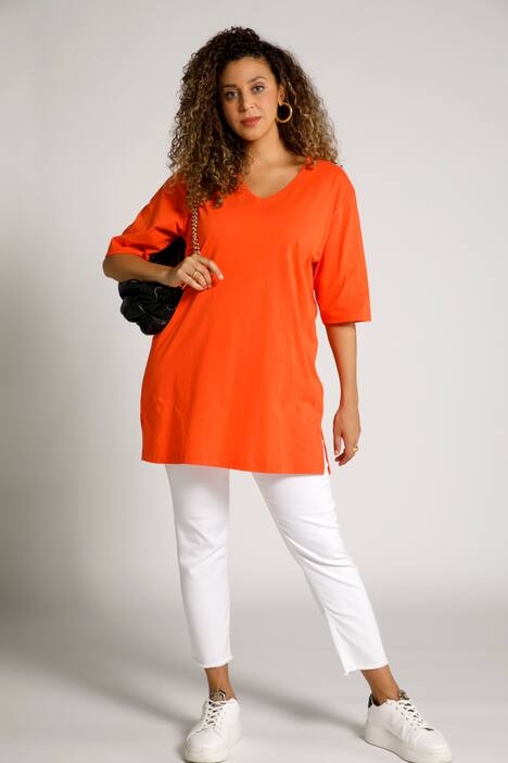 basic topp, v-ringad, relaxed fit, halv ärm, bomull