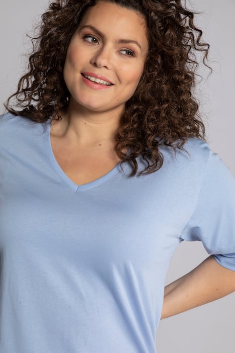 basic topp, v-ringad, relaxed fit, halv ärm, bomull