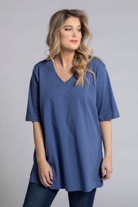 basic topp, v-ringad, relaxed fit, halv ärm, bomull