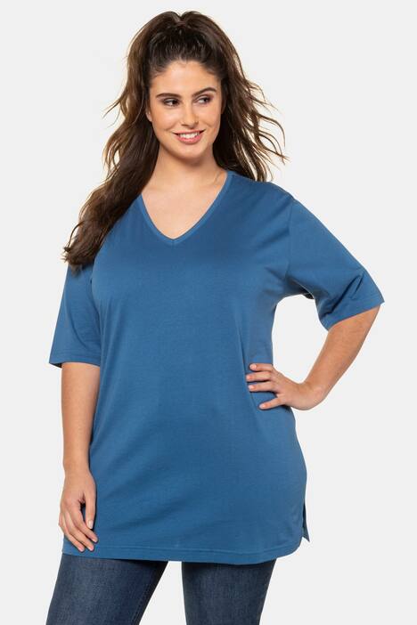 basic topp, v-ringad, relaxed fit, halv ärm, bomull