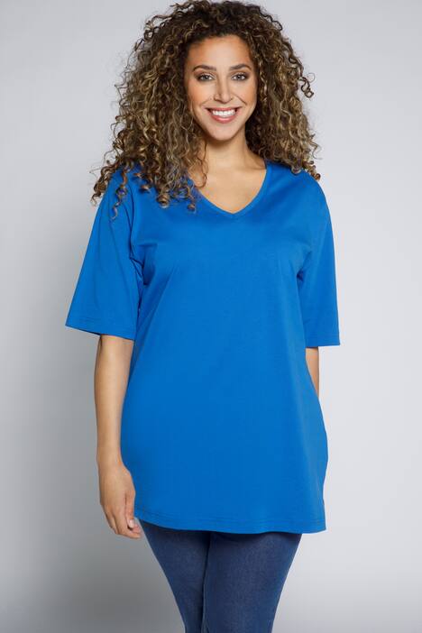 basic topp, v-ringad, relaxed fit, halv ärm, bomull