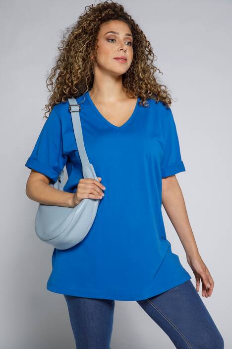 basic topp, v-ringad, relaxed fit, halv ärm, bomull