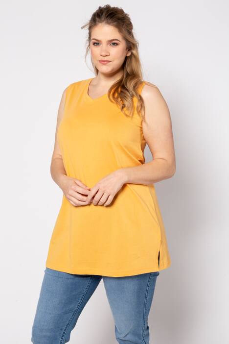 Top, relaxed, V-hals, brede bandjes zijsplitten