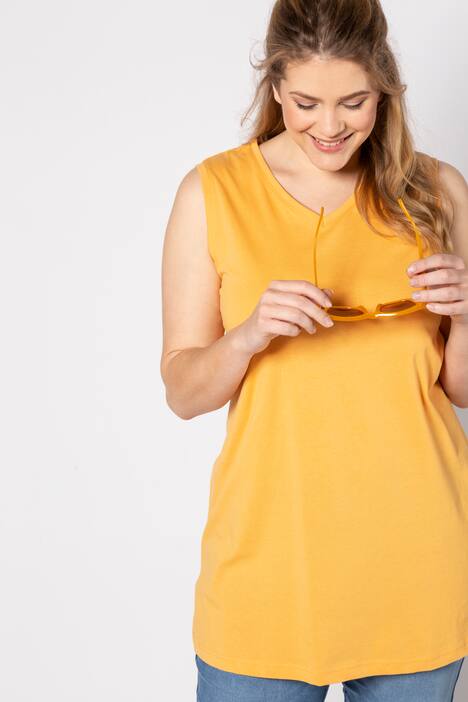 Top, relaxed, V-hals, brede bandjes zijsplitten