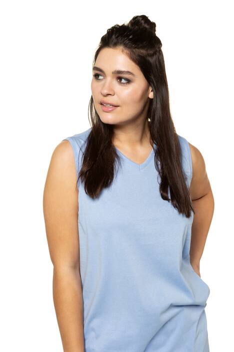 Top, relaxed, V-hals, brede bandjes zijsplitten