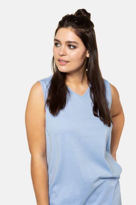 Top, relaxed, V-hals, brede bandjes zijsplitten