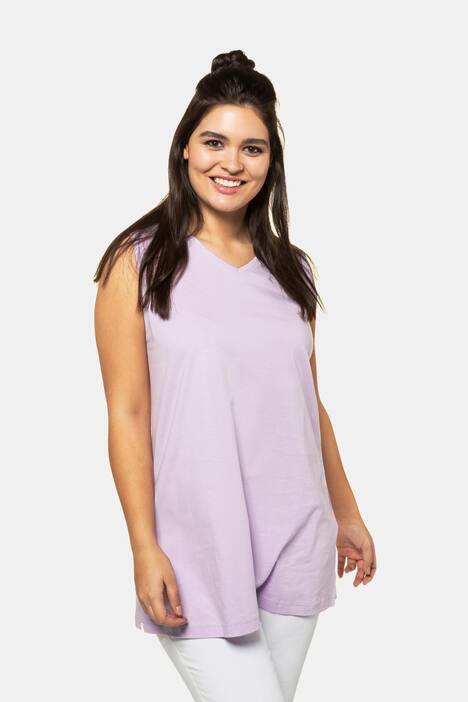 Top, relaxed, V-hals, brede bandjes zijsplitten