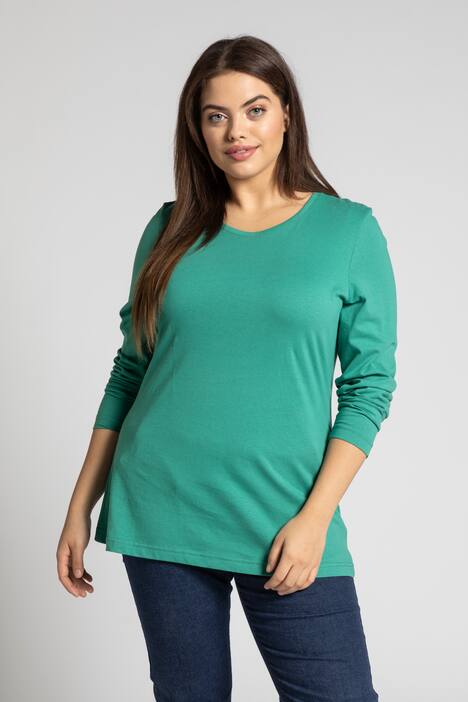 topp, rund hals, slim fit, lång ärm