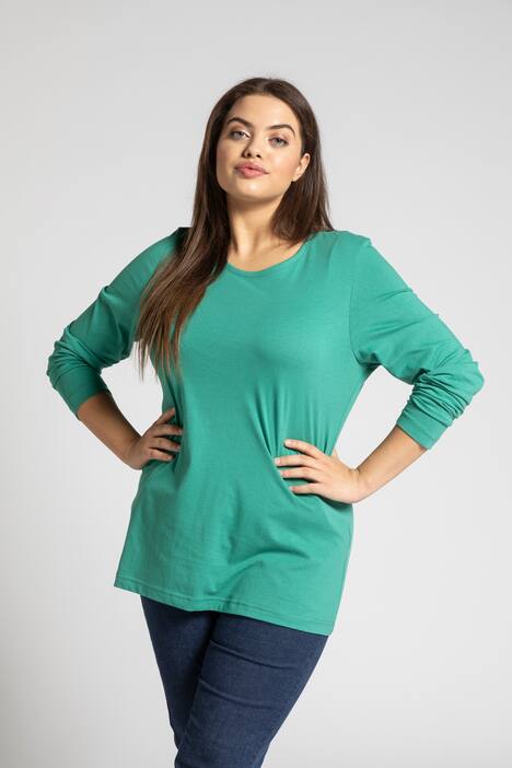 topp, rund hals, slim fit, lång ärm