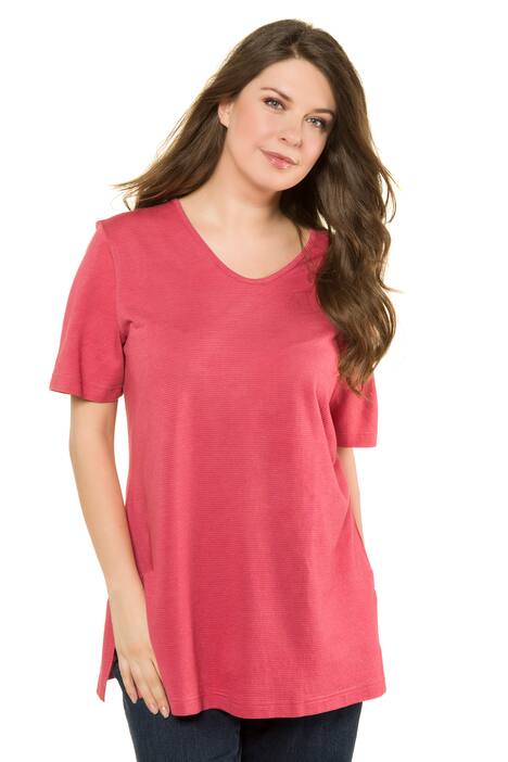 T-Shirt, Strukturringel, Regular, Rundhalsausschnitt, Seitenschlitze