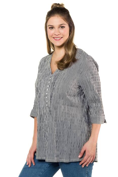 Stripe Pintuck Textured Button Front Blouse