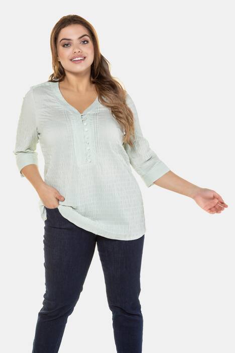Stripe Pintuck Textured Button Front Blouse