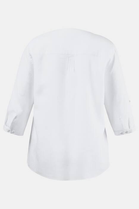Pintuck Button Front Linen Blouse