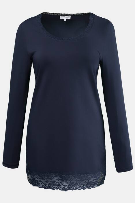 Shirt, Spitzensaum, langarm, Rundhalsausschnitt