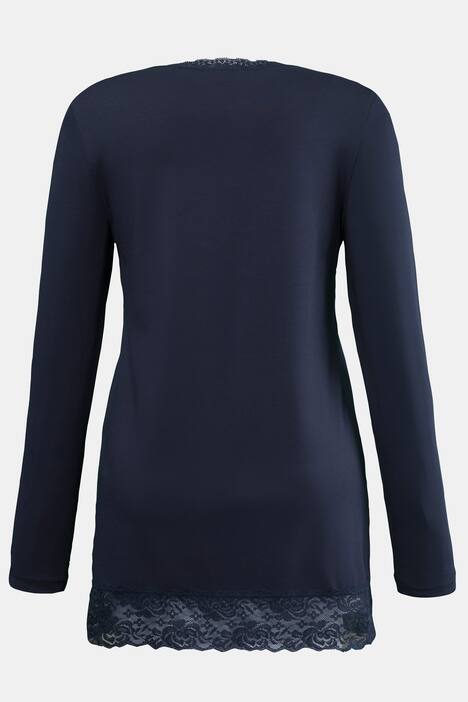 Shirt, Spitzensaum, langarm, Rundhalsausschnitt