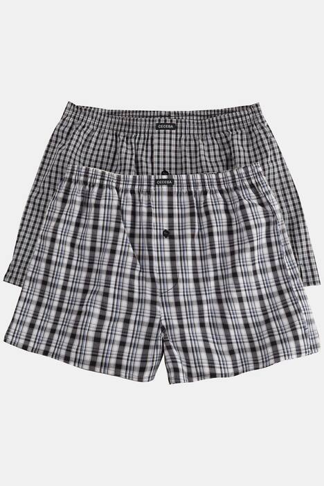Boxer Shorts, Pack of 2, Check Patterns, Pure Cotton, Elasticated Waist