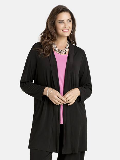 Matte Jersey Shawl Lapel Open Front Long Sleeve Jacket