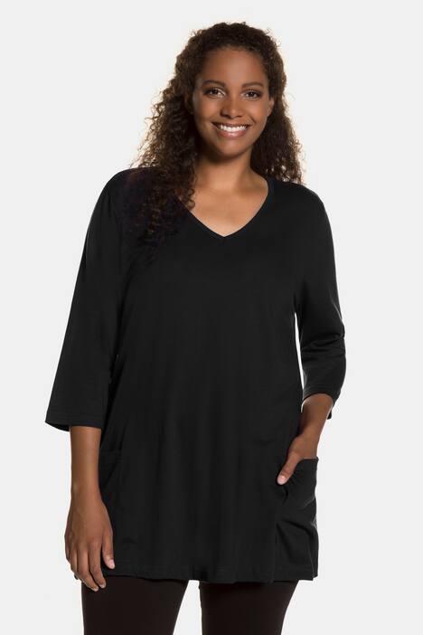 Longshirt, relaxed, V-Ausschnitt, reine Baumwolle