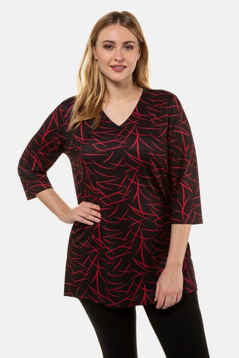 Matte Jersey V-Neck Three Quarter Sleeve Knit Tunic