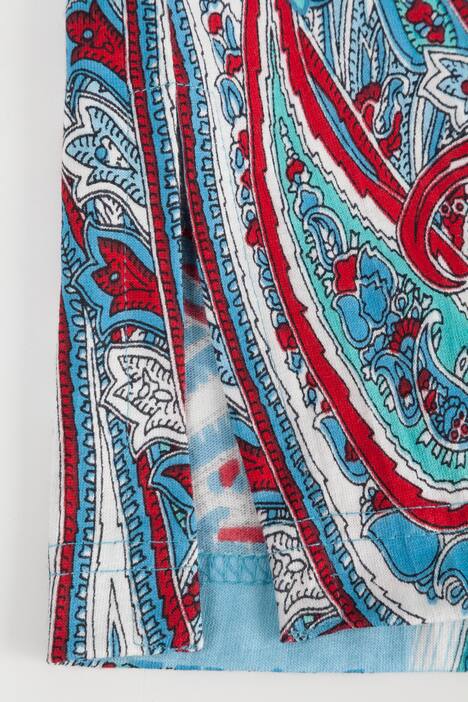 Blue Paisley Border Print Cotton 3/4 Sleeve Knit Tunic