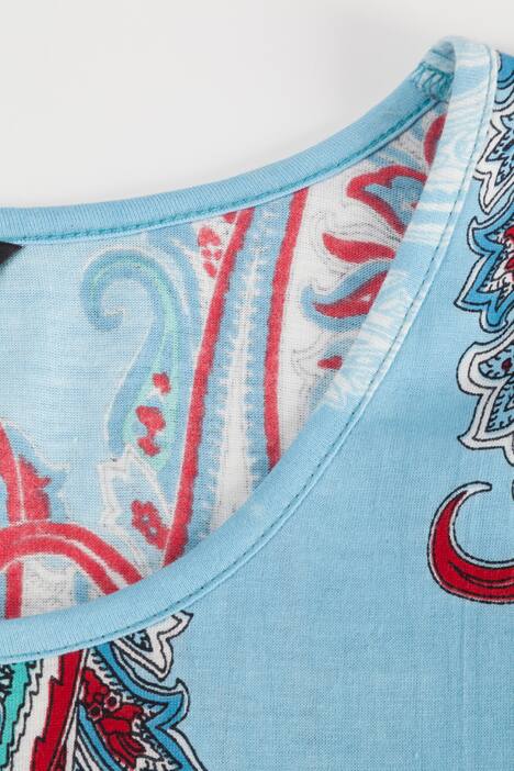 Blue Paisley Border Print Cotton 3/4 Sleeve Knit Tunic