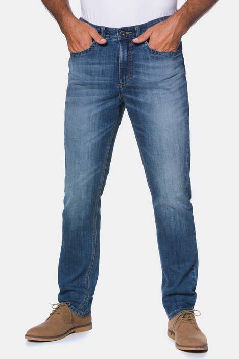 Jeans, 5-Pocket, Straight Fit, etwas tiefere Leibhöhe, robuster Denim, Stretch