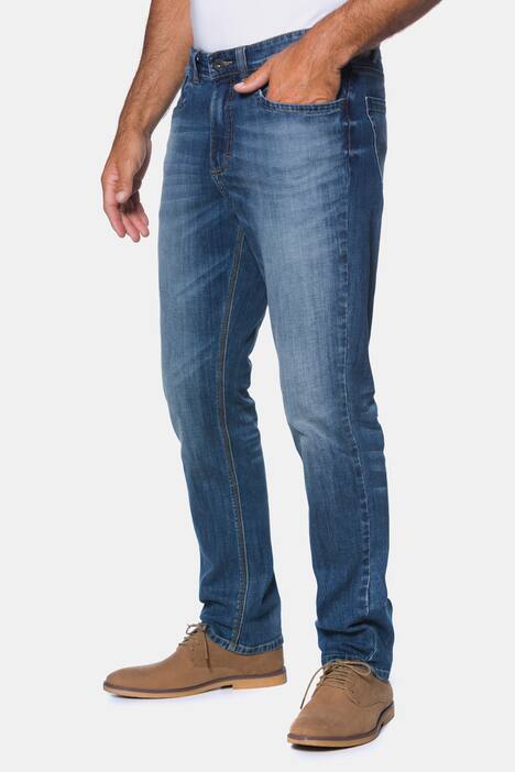 Jeans, 5-Pocket, Straight Fit, etwas tiefere Leibhöhe, robuster Denim, Stretch