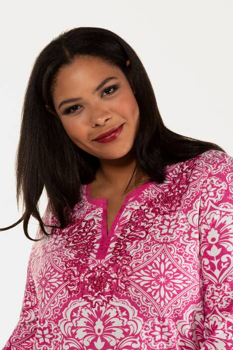 Longshirt, Kordel-Stickerei, Tunika-Ausschnitt, 3/4-Arm