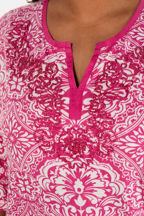 Longshirt, Kordel-Stickerei, Tunika-Ausschnitt, 3/4-Arm
