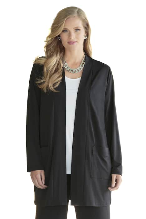 Matte Jersey Open Front Patch Pocket Jacket