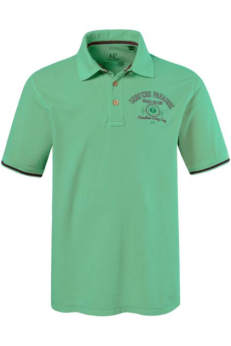 Poloshirt mit geblümtem Unterkragen, Stickerei auf der Brust, Colornähten