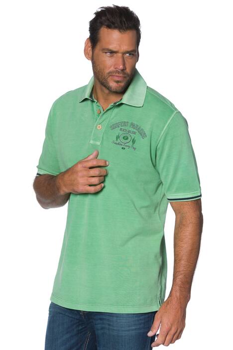 Poloshirt mit geblümtem Unterkragen, Stickerei auf der Brust, Colornähten