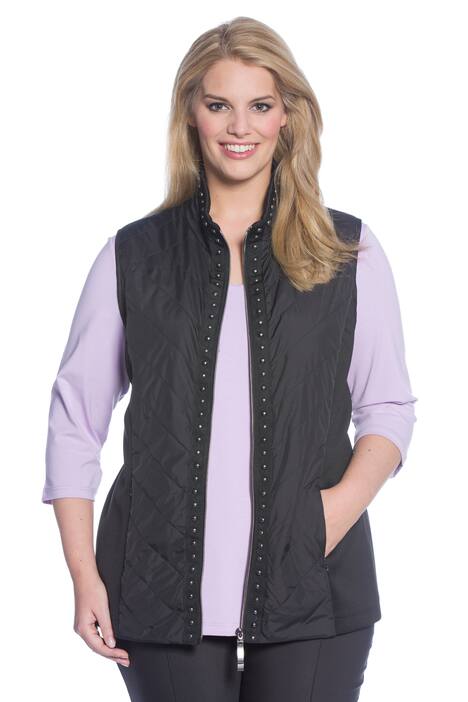 Stud Ribbon Trim Zip Vest