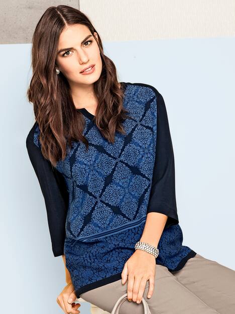 Mixed Pattern Border Print Blouse