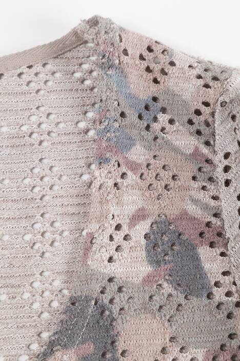 Strickjacke, Ajourmuster, Blütendruck, langes Modell