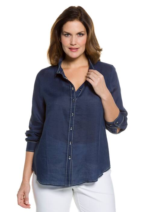 Contrast Stitch Ramie Blouse