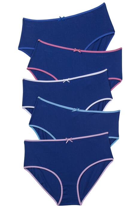 5 Pack of Panties - Sea Blue Contrast Trim