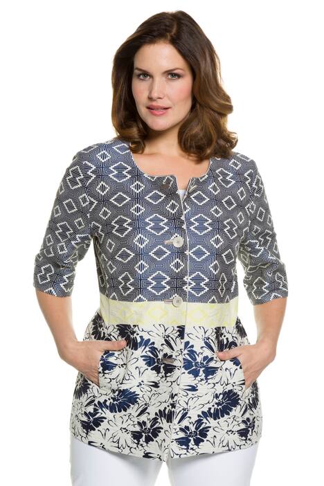 Jacke, kragenlos, Jacquardqualität, 3/4-Arm